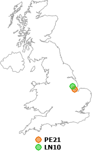 map showing distance between PE21 and LN10