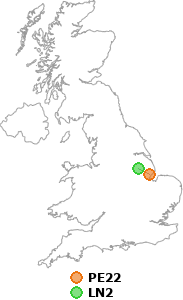 map showing distance between PE22 and LN2