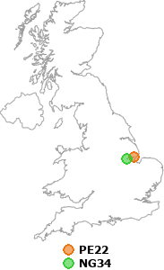map showing distance between PE22 and NG34