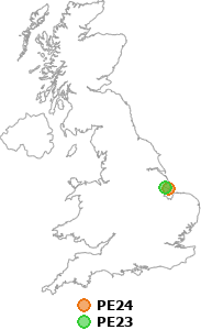map showing distance between PE24 and PE23