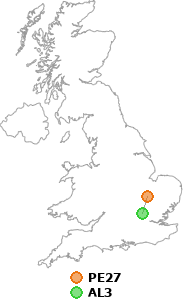 map showing distance between PE27 and AL3