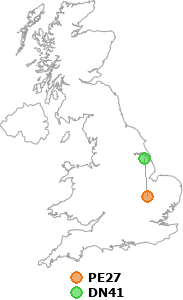map showing distance between PE27 and DN41