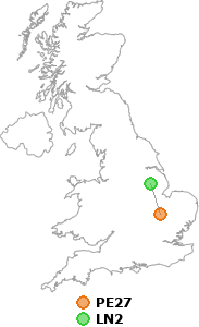 map showing distance between PE27 and LN2