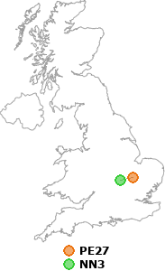 map showing distance between PE27 and NN3