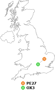 map showing distance between PE27 and OX3