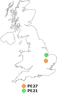 map showing distance between PE27 and PE21