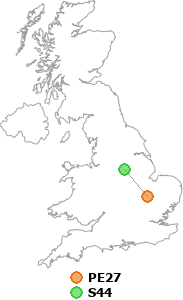 map showing distance between PE27 and S44