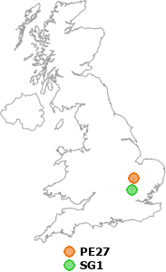 map showing distance between PE27 and SG1