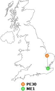 map showing distance between PE30 and ME1