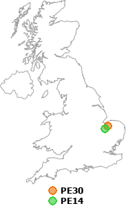 map showing distance between PE30 and PE14