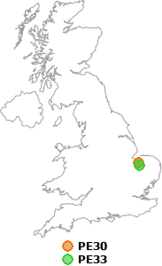 map showing distance between PE30 and PE33