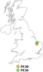 map showing distance between PE30 and PE36