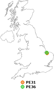 map showing distance between PE31 and PE36