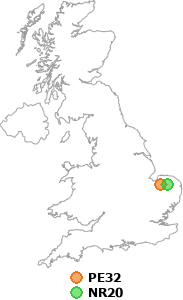 map showing distance between PE32 and NR20