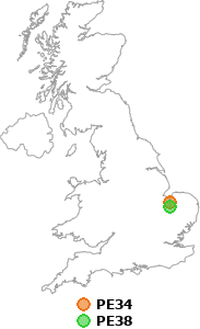 map showing distance between PE34 and PE38