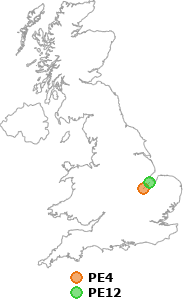 map showing distance between PE4 and PE12