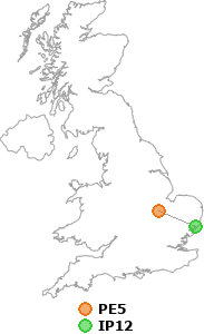 map showing distance between PE5 and IP12