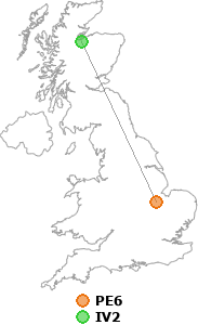 map showing distance between PE6 and IV2