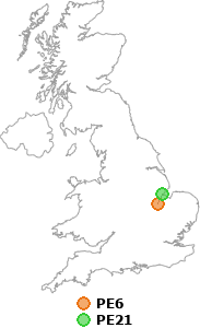 map showing distance between PE6 and PE21