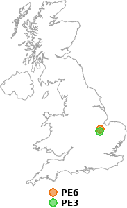 map showing distance between PE6 and PE3