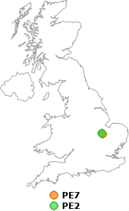 map showing distance between PE7 and PE2
