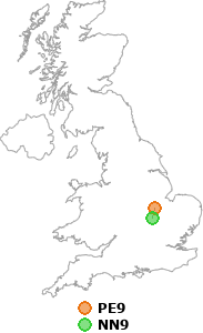 map showing distance between PE9 and NN9