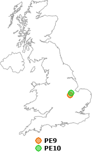 map showing distance between PE9 and PE10