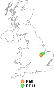 map showing distance between PE9 and PE11
