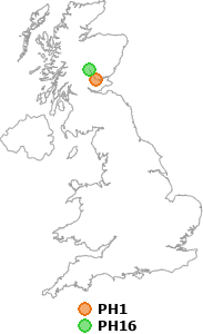 map showing distance between PH1 and PH16