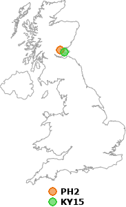 map showing distance between PH2 and KY15