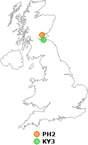 map showing distance between PH2 and KY3