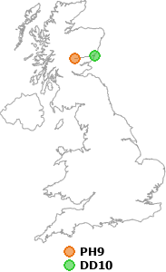 map showing distance between PH9 and DD10