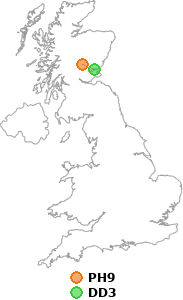 map showing distance between PH9 and DD3