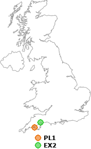 map showing distance between PL1 and EX2