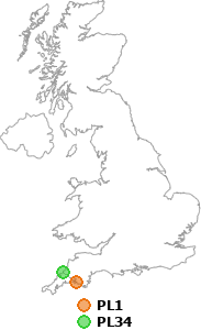 map showing distance between PL1 and PL34