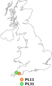 map showing distance between PL11 and PL31