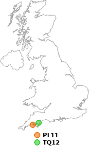 map showing distance between PL11 and TQ12