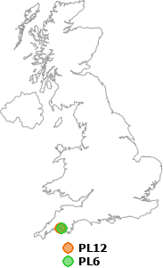map showing distance between PL12 and PL6