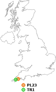 map showing distance between PL23 and TR1