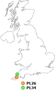 map showing distance between PL26 and PL34