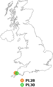 map showing distance between PL28 and PL30