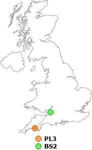 map showing distance between PL3 and BS2
