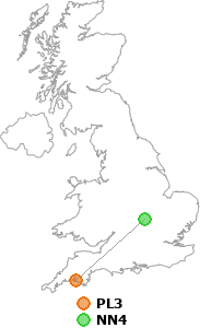 map showing distance between PL3 and NN4