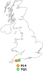 map showing distance between PL4 and TQ1