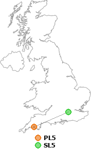 map showing distance between PL5 and SL5