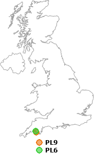 map showing distance between PL9 and PL6