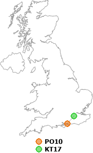 map showing distance between PO10 and KT17