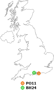 map showing distance between PO11 and BH24