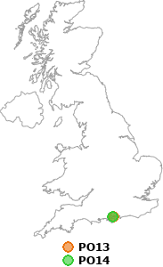 map showing distance between PO13 and PO14