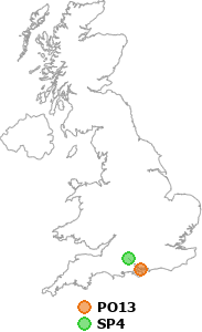 map showing distance between PO13 and SP4